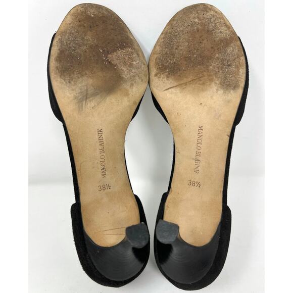 Vintage Manolo Blahnik Black Suede Peep‑Toe Pumps EU 38½ / US 8.5 - Picture 8 of 9